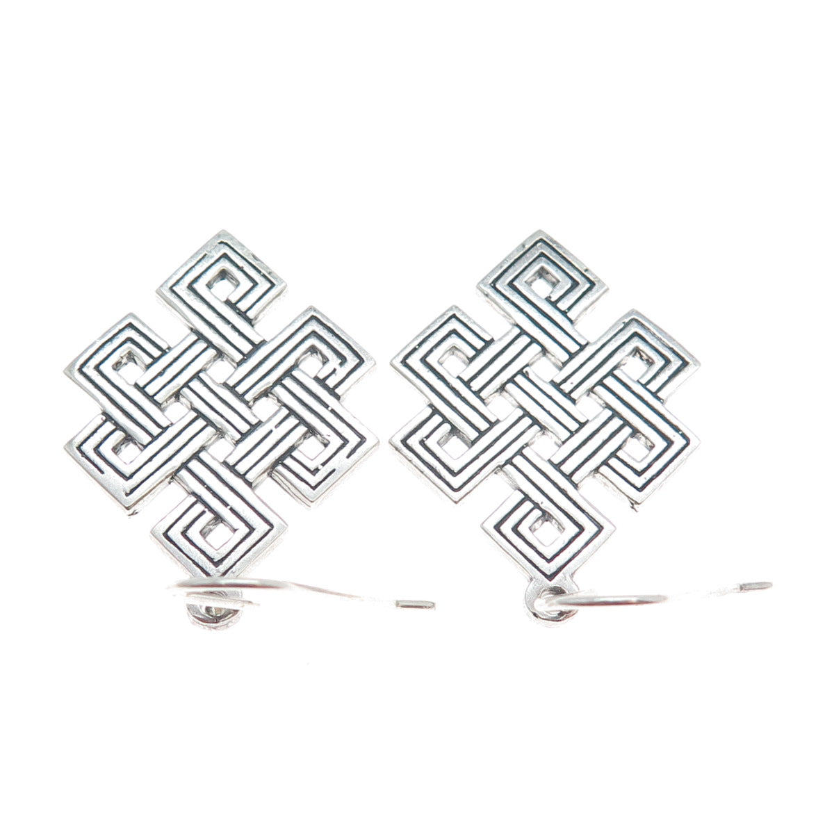 925 Sterling Silver Vintage Endless Knot Dangle Hook Earrings
