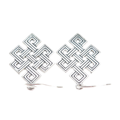 925 Sterling Silver Vintage Endless Knot Dangle Hook Earrings