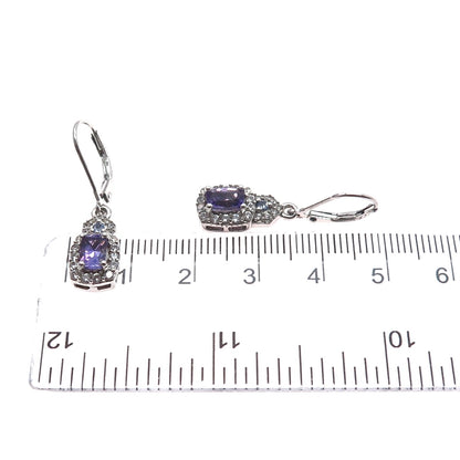CHUCK CLEMENCY 925 Sterling Silver Real Amethyst & White Topaz Dangle Earrings