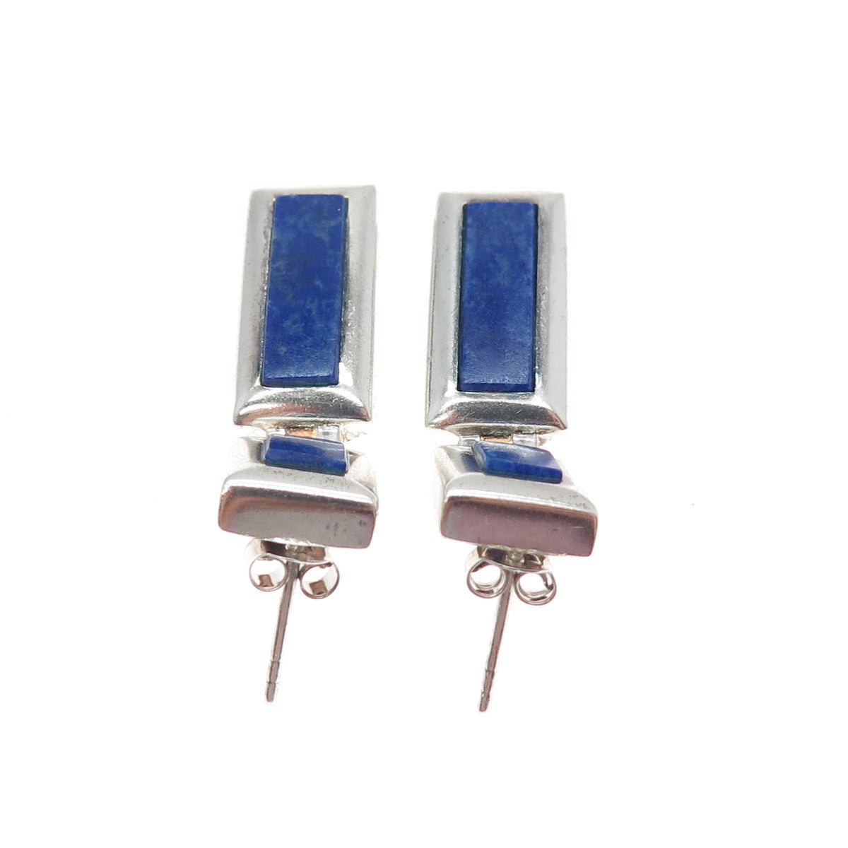 STEVEN ANTON REHAGE Sterling Vintage Real Lapis Lazuli Modernist Drop Earrings