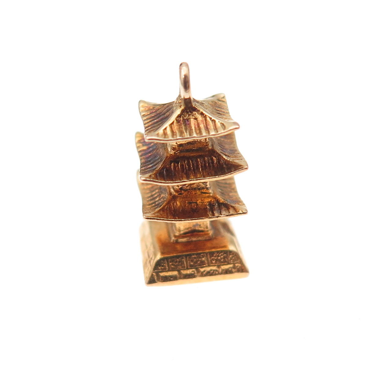14K Gold Antique Japanese Pagoda 3D Charm Pendant