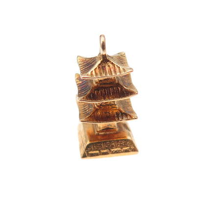 14K Gold Antique Japanese Pagoda 3D Charm Pendant