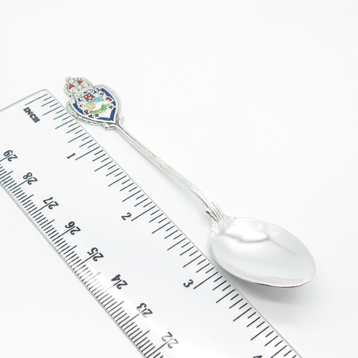 925 Sterling Silver Antique BMCo Colorful Enamel "Bermuda" Coat of Arms Spoon