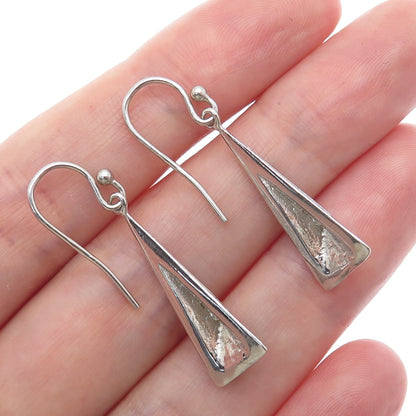 925 Sterling Silver Diamond-Illusion Pyramid Dangle Earrings