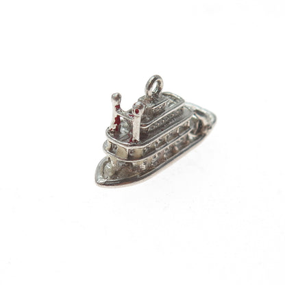 J.M. FISHER 925 Sterling Silver Antique Art Deco Steamboat Mini 3D Charm Pendant
