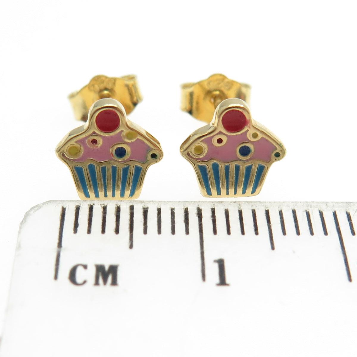 925 Sterling Silver Gold Plated Enamel Cupcake Stud Earrings