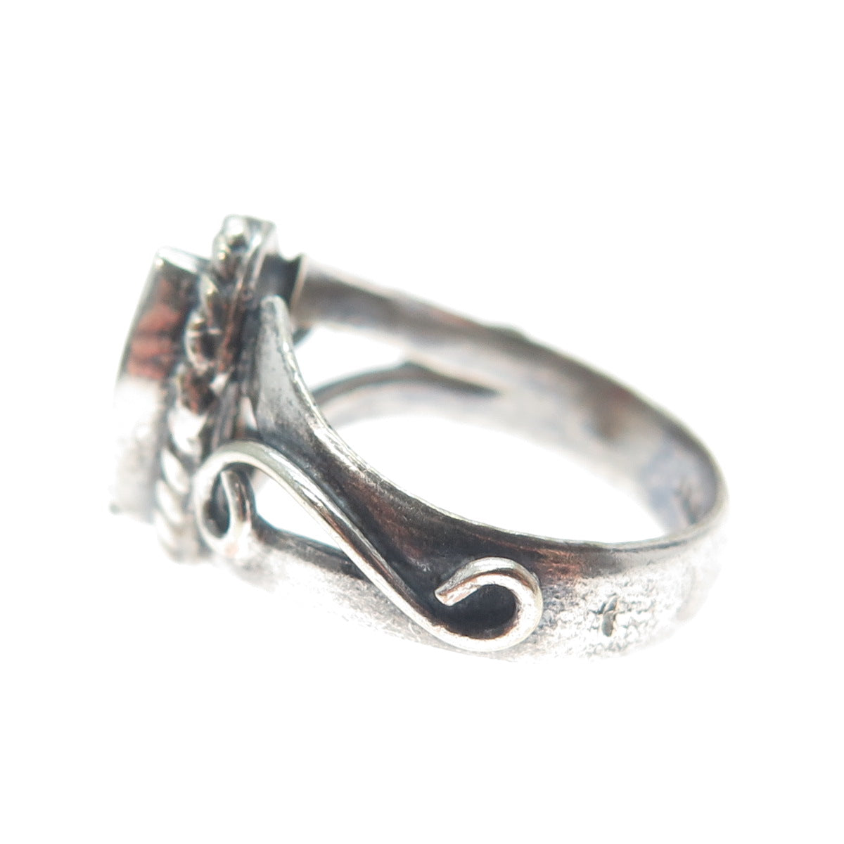 925 Sterling Silver Vintage Real Rhodonite Swirl Oxidized Ring Size 6.25