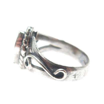 925 Sterling Silver Vintage Real Rhodonite Swirl Oxidized Ring Size 6.25