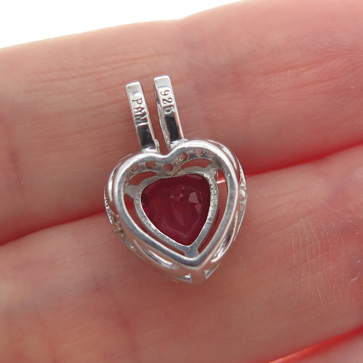 925 Sterling Silver Real White Topaz Gem & Heart-Cut Lab-Created Ruby Pendant