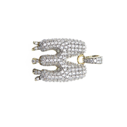 925 Sterling Silver Gold Plated Round-Cut Shaped C Z Letter M Sparkle Pendant