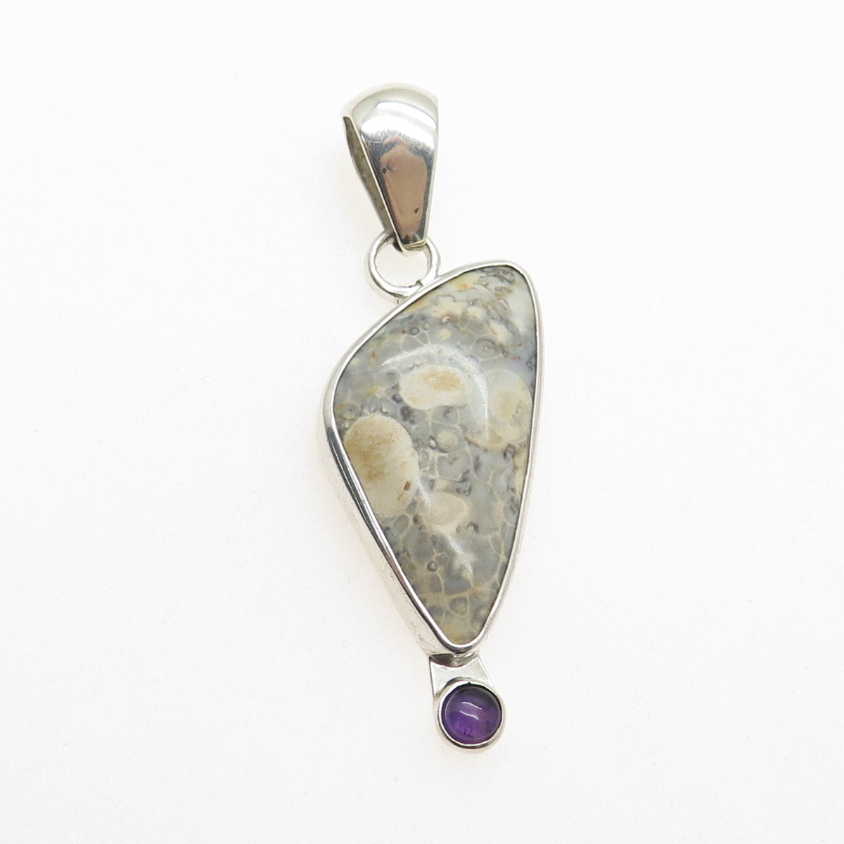 950 Silver Vintage Real Jasper & Amethyst Modernist Pendant