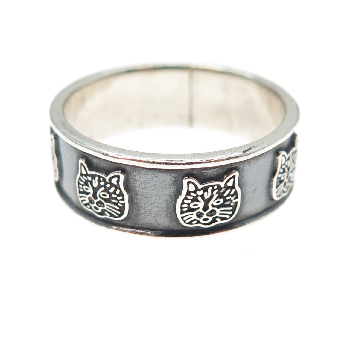 925 Sterling Silver Vintage Mexico Cat Oxidized Band Ring Size 12