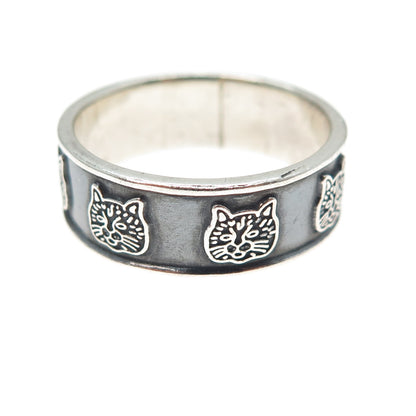 925 Sterling Silver Vintage Mexico Cat Oxidized Band Ring Size 12