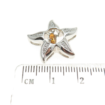 SAI 925 Sterling Silver Real Round-Cut Citrine & C Z Starfish Slide Pendant