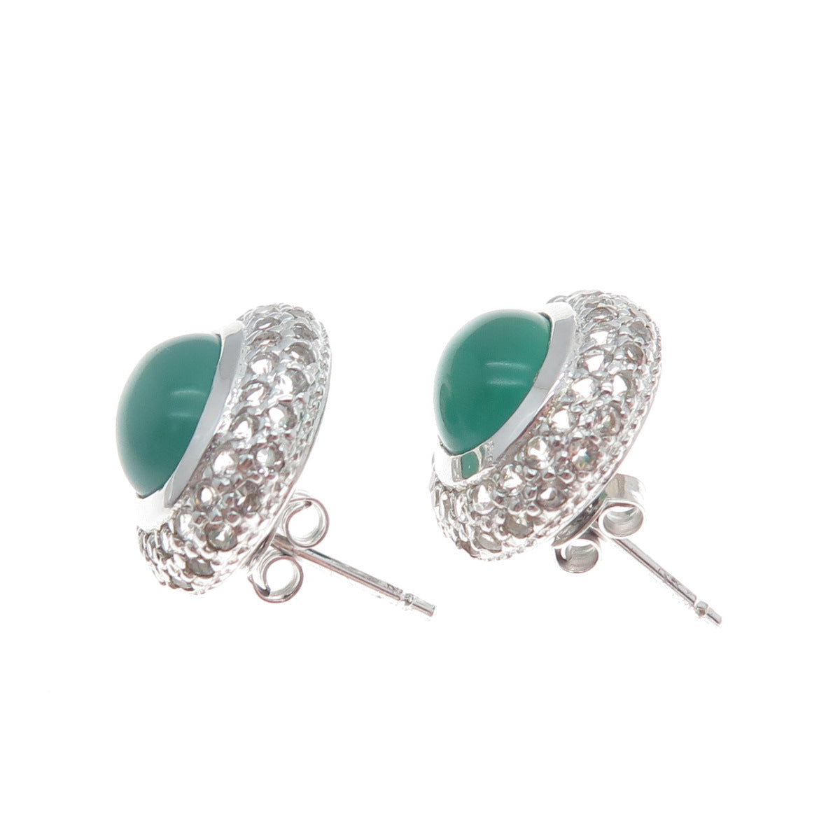925 Sterling Silver Real Green Chalcedony & White Topaz Earrings