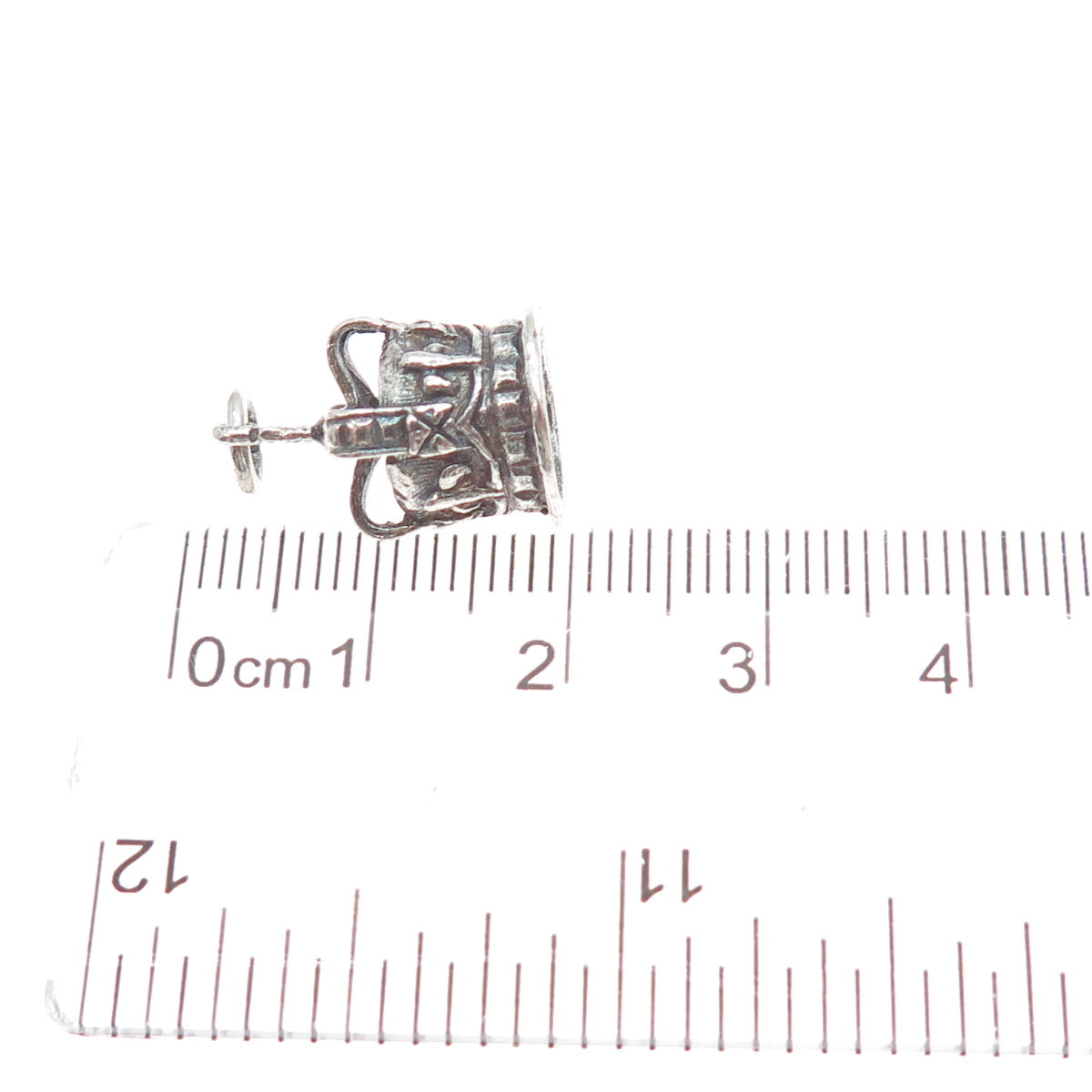 925 Sterling Silver Vintage Royal Crown Fleur de Lis Oxidized 3D Charm Pendant