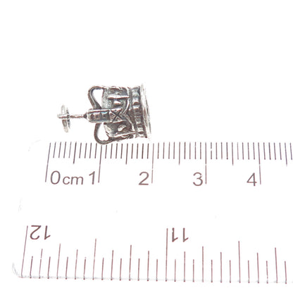 925 Sterling Silver Vintage Royal Crown Fleur de Lis Oxidized 3D Charm Pendant
