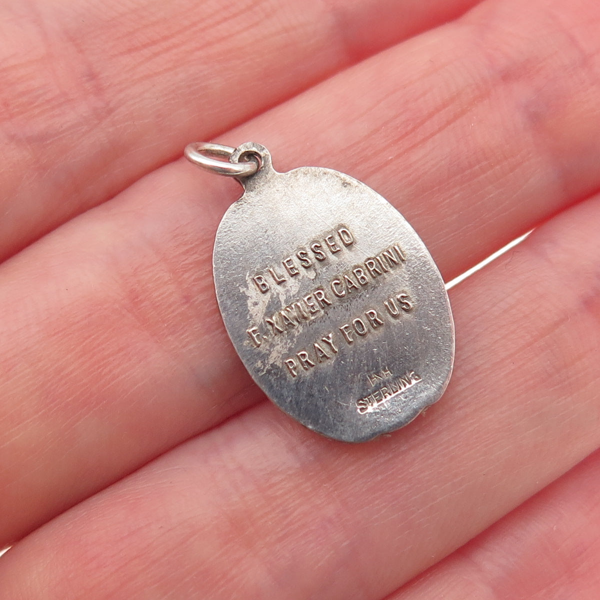 HMH Religious 925 Sterling Antique Art Deco St. Frances Cabrini Charm Pendant