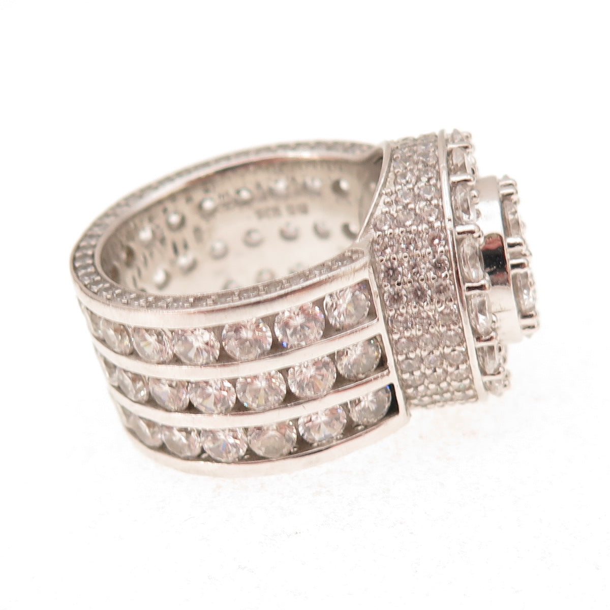 925 Sterling Silver Round-Cut C Z Statement Ring Size 9.5