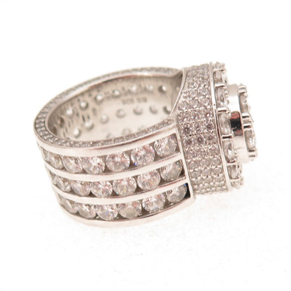 925 Sterling Silver Round-Cut C Z Statement Ring Size 9.5