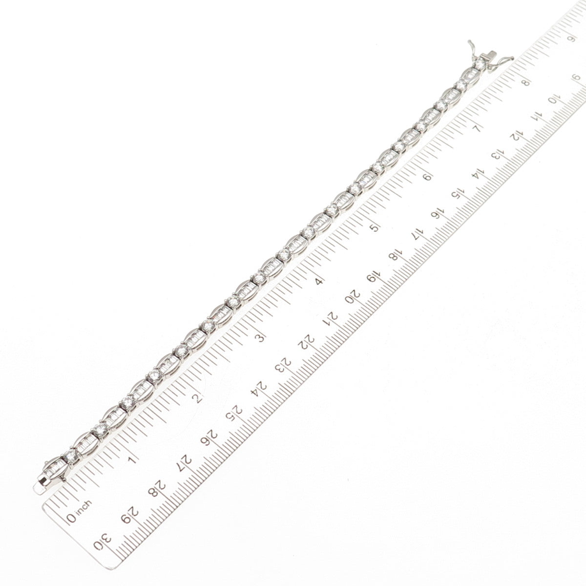 925 Sterling Silver Round & Emerald-Cut C Z Bracelet 7.5"