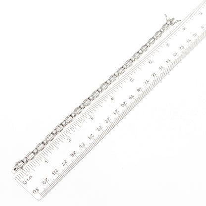 925 Sterling Silver Round & Emerald-Cut C Z Bracelet 7.5"