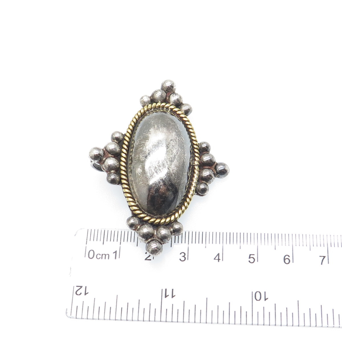 LATON 925 Sterling Silver 2-Tone Vintage Mexico Dome Oxidized Pin Brooch Pendant