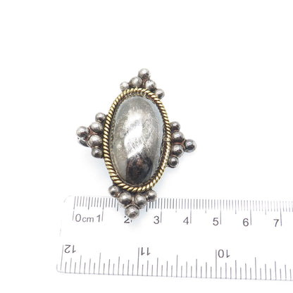 LATON 925 Sterling Silver 2-Tone Vintage Mexico Dome Oxidized Pin Brooch Pendant