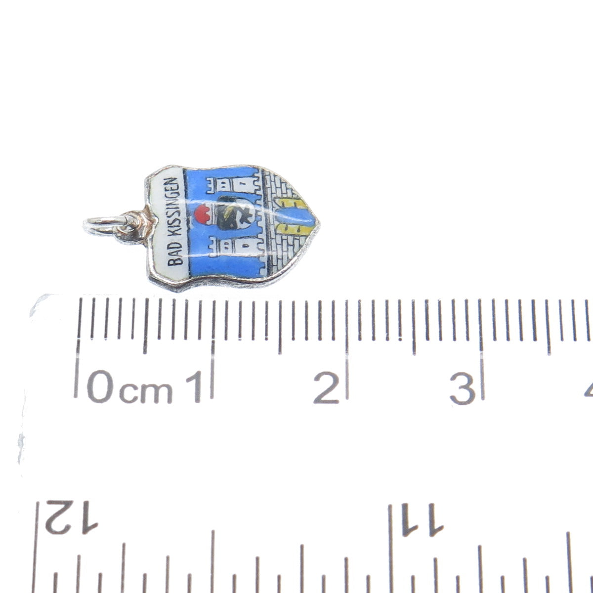 925 Sterling Silver Vintage Enamel Bad Kissingen Coat of Arms Mini Charm Pendant