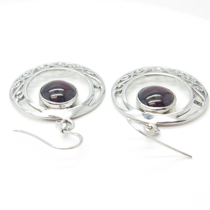 925 Sterling Silver Vintage Real Tourmaline Gemstone Ornate Hook Earrings