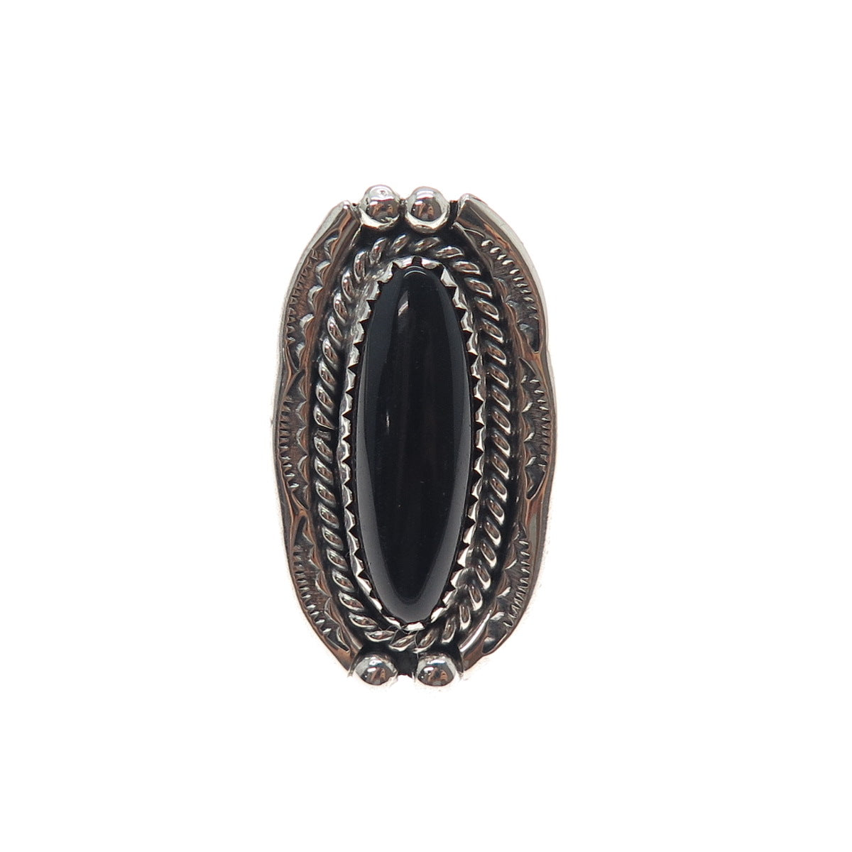 Old Pawn 925 Sterling Silver Vintage Southwestern Black Onyx Ring Size 5.75