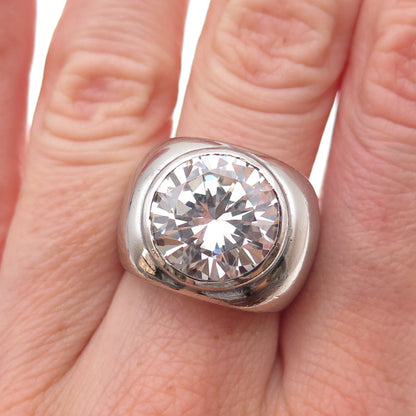 925 Sterling Silver Vintage Italy C Z Modernist Oxidized Ring Size 7.25