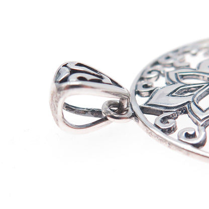 925 Sterling Silver Vintage Floral Oxidized Pendant