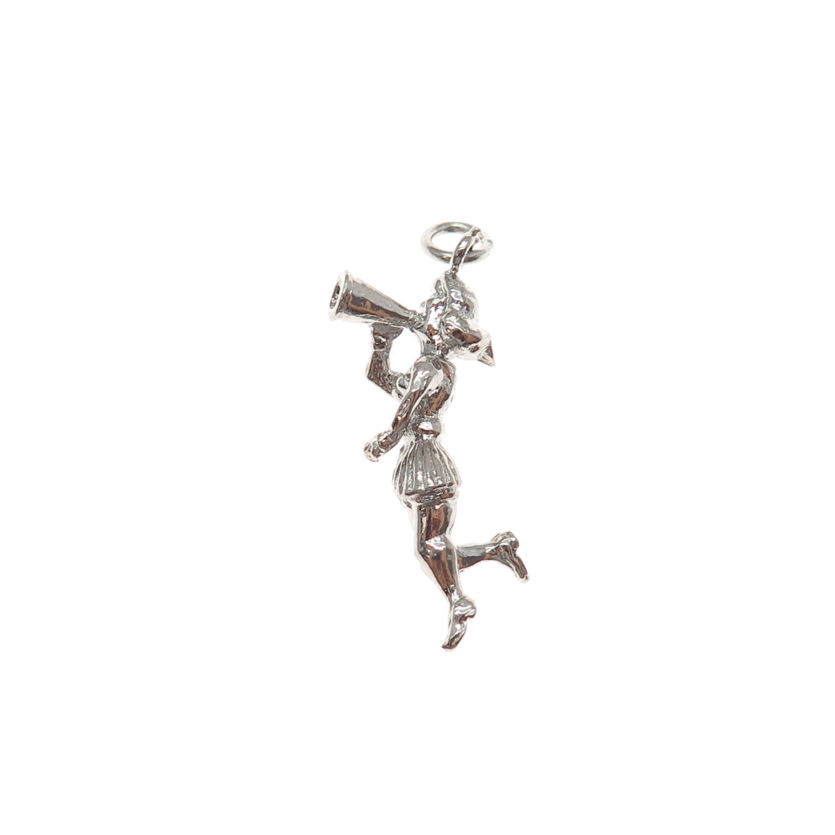 925 Sterling Silver Vintage Cheerleader 3D Charm Pendant
