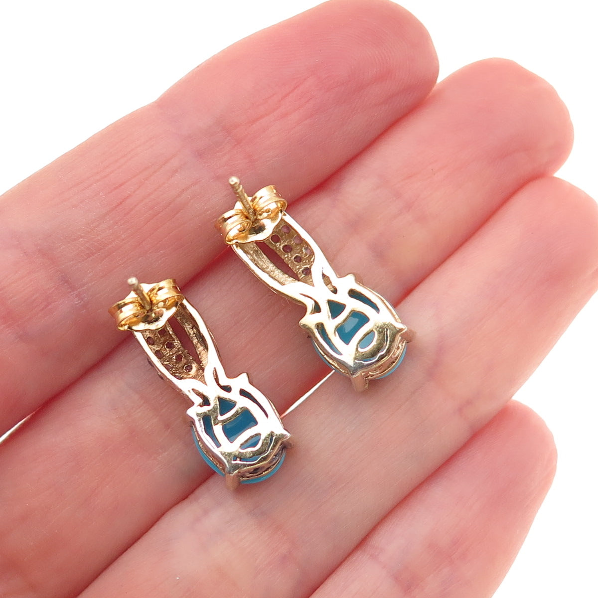 Chuck Clemency 925 Sterling Silver Gold Plated Real Turquoise Tanzanite Earrings