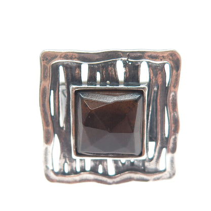 TAMIR ZUMAN 925 Sterling Silver Vintage Real Smoky Quartz Oxidized Ring Size 9.5