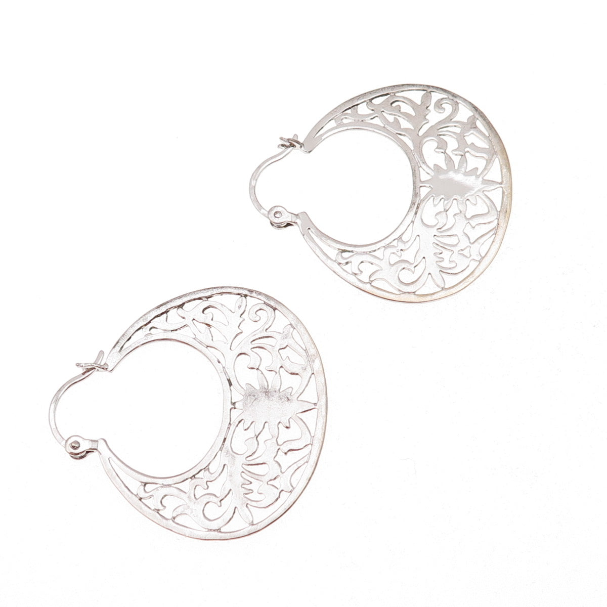 925 Sterling Silver Vintage Ornate Hoop Earrings