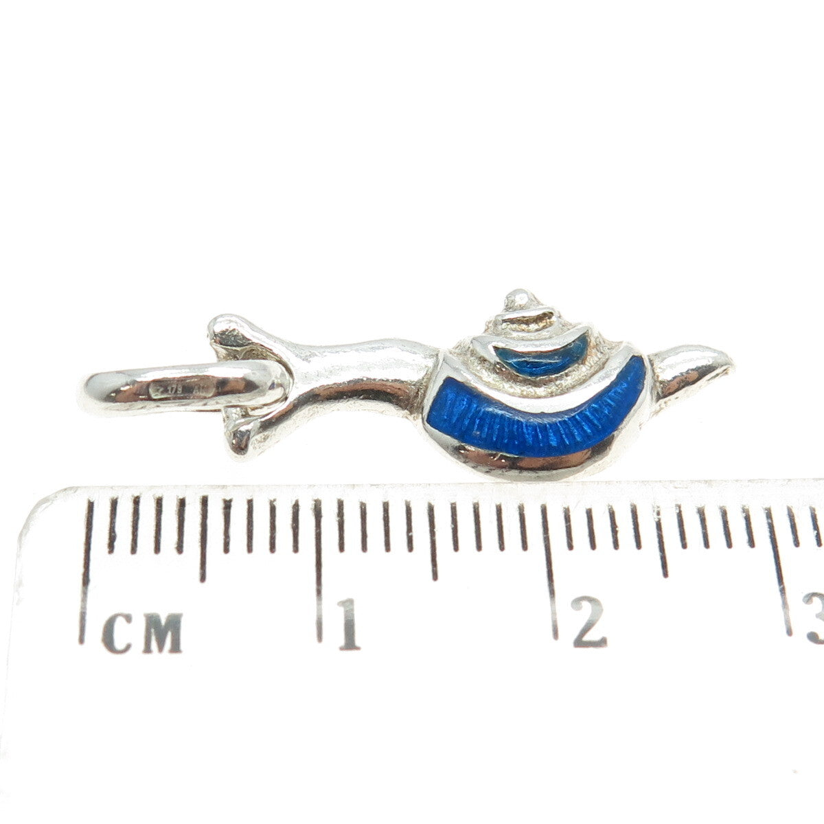 925 Sterling Silver Vintage Italy Blue Enamel Snail Pendant