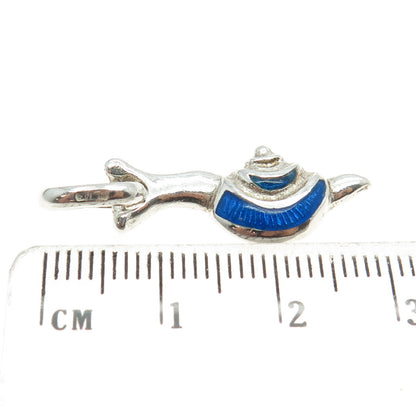 925 Sterling Silver Vintage Italy Blue Enamel Snail Pendant