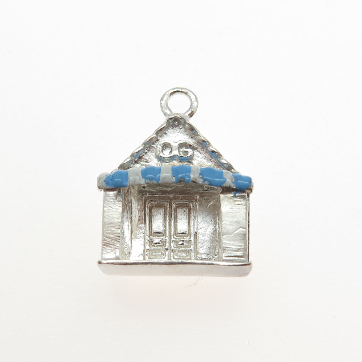 925 Sterling Silver Vintage Blue & White Enamel OG House Porch Charm Pendant