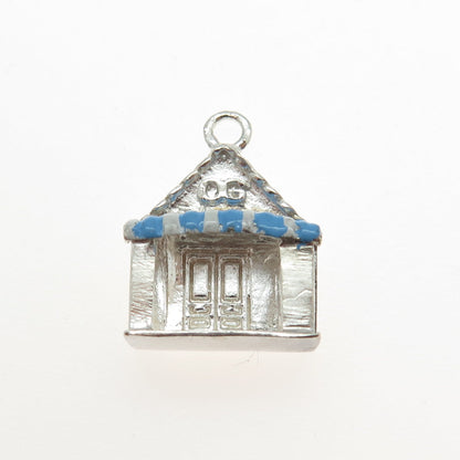 925 Sterling Silver Vintage Blue & White Enamel OG House Porch Charm Pendant