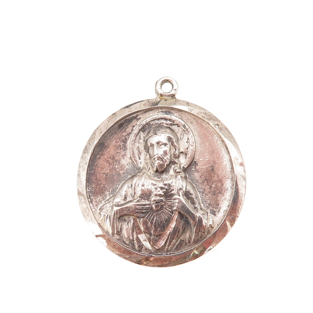 Chapel 925 Sterling Silver Antique Art Deco Jesus Sacred Heart Charm Pendant