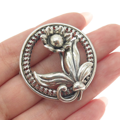 DANECRAFT 925 Sterling Silver Antique Art Deco US Flower Pin Brooch