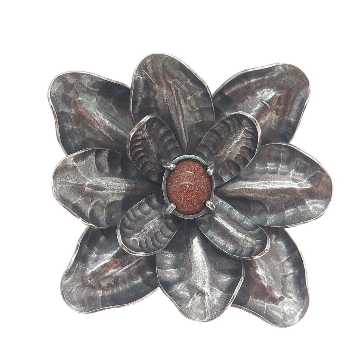 HECTOR SALGADO 950 Silver Vintage Mexico Sunstone Flower Oxidized Slide Pendant