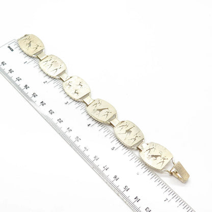 925 Sterling Silver Gold Plated Vintage Hand Made Panel Link Bracelet 6.75"