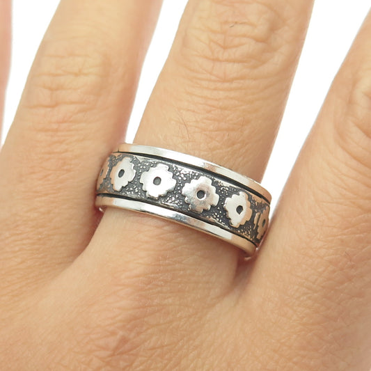 950 Silver Vintage Aztec Symbol Rotating Band Ring Size 11.5