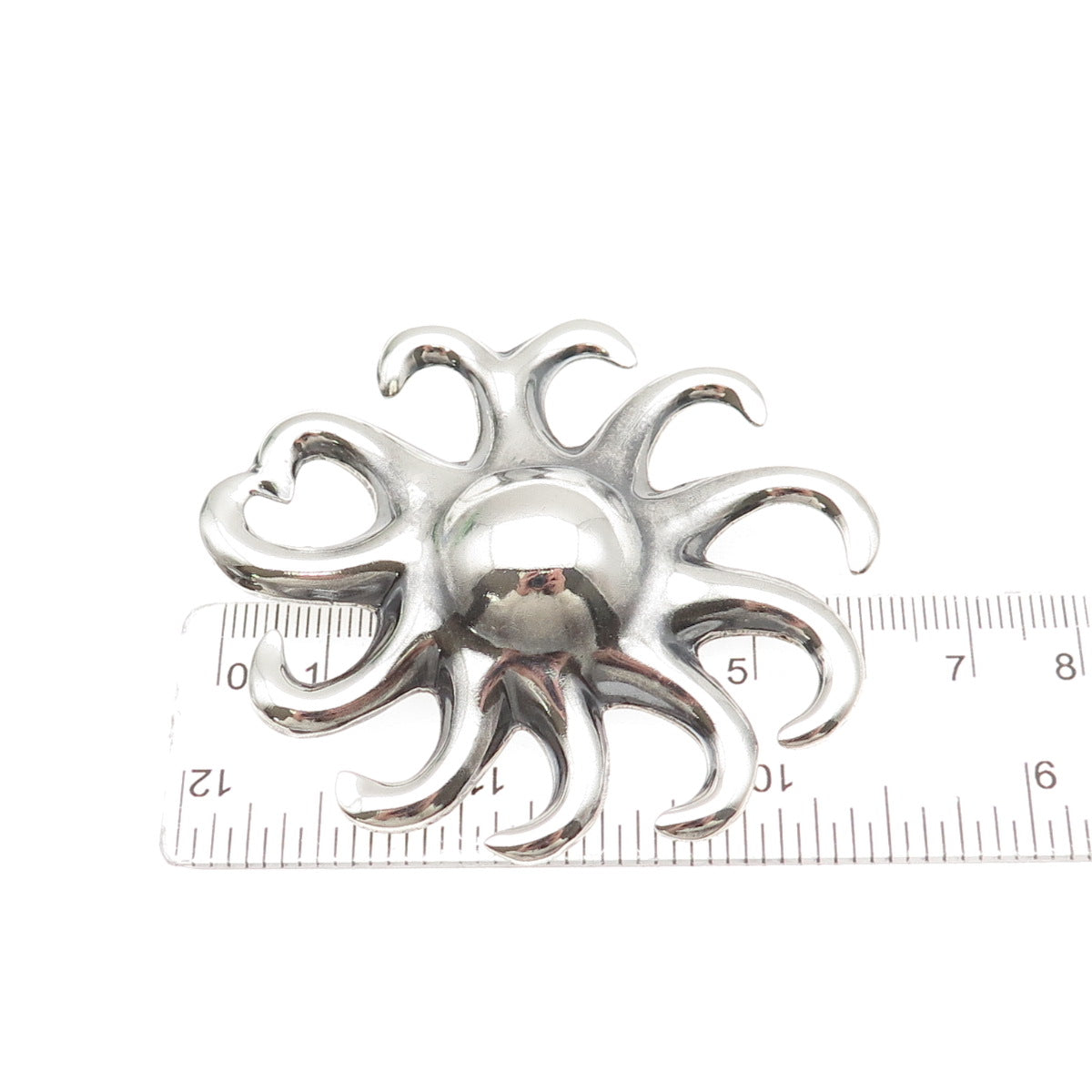925 Sterling Silver Vintage Mexico Modernist Sun Oxidized Pin Brooch