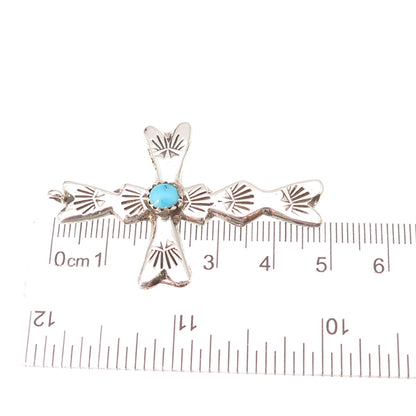 Old Pawn 925 Sterling Silver Vintage Turquoise Cross Snake Eye Tribal Pendant