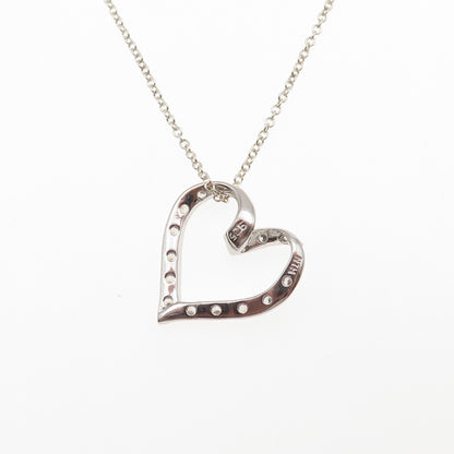 925 Sterling Silver Round-Cut C Z Heart Cable Chain Necklace 18"