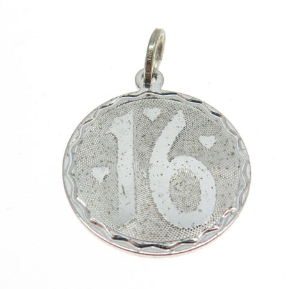 925 Sterling Silver Vintage Sweet 16 Round Tag Pendant